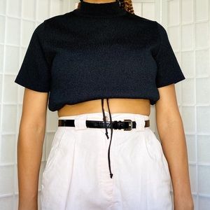 SOLD • Vintage 90s Mock Neck Drawstring Top Parisian Med